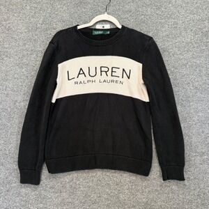 Lauren Ralph Lauren Black and Cream Logo Crew Neck Sweater